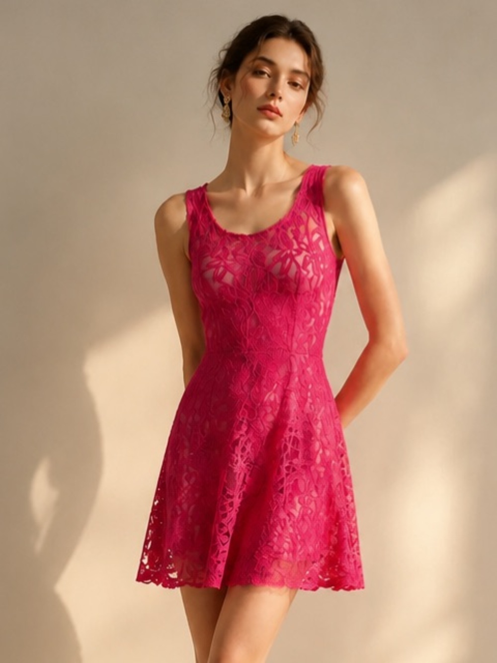 FREE PEOPLE Dress Bodycon Fitted Sheer Lace Pink Sexy Mini Boho